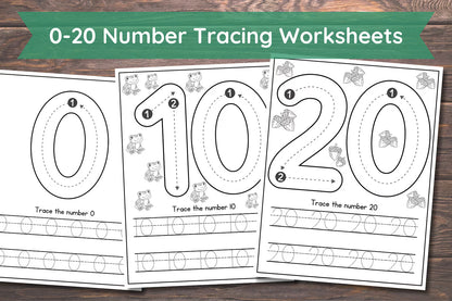 20 Number tracing worksheets, traceable numbers, preschool worksheets, 0-20 Printable Number Tracing, Kids Tracing, Handwriting Practice