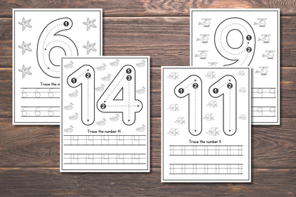 20 Number tracing worksheets, traceable numbers, preschool worksheets, 0-20 Printable Number Tracing, Kids Tracing, Handwriting Practice