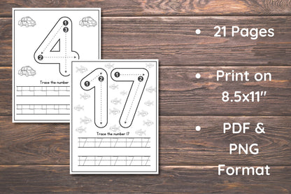 20 Number tracing worksheets, traceable numbers, preschool worksheets, 0-20 Printable Number Tracing, Kids Tracing, Handwriting Practice