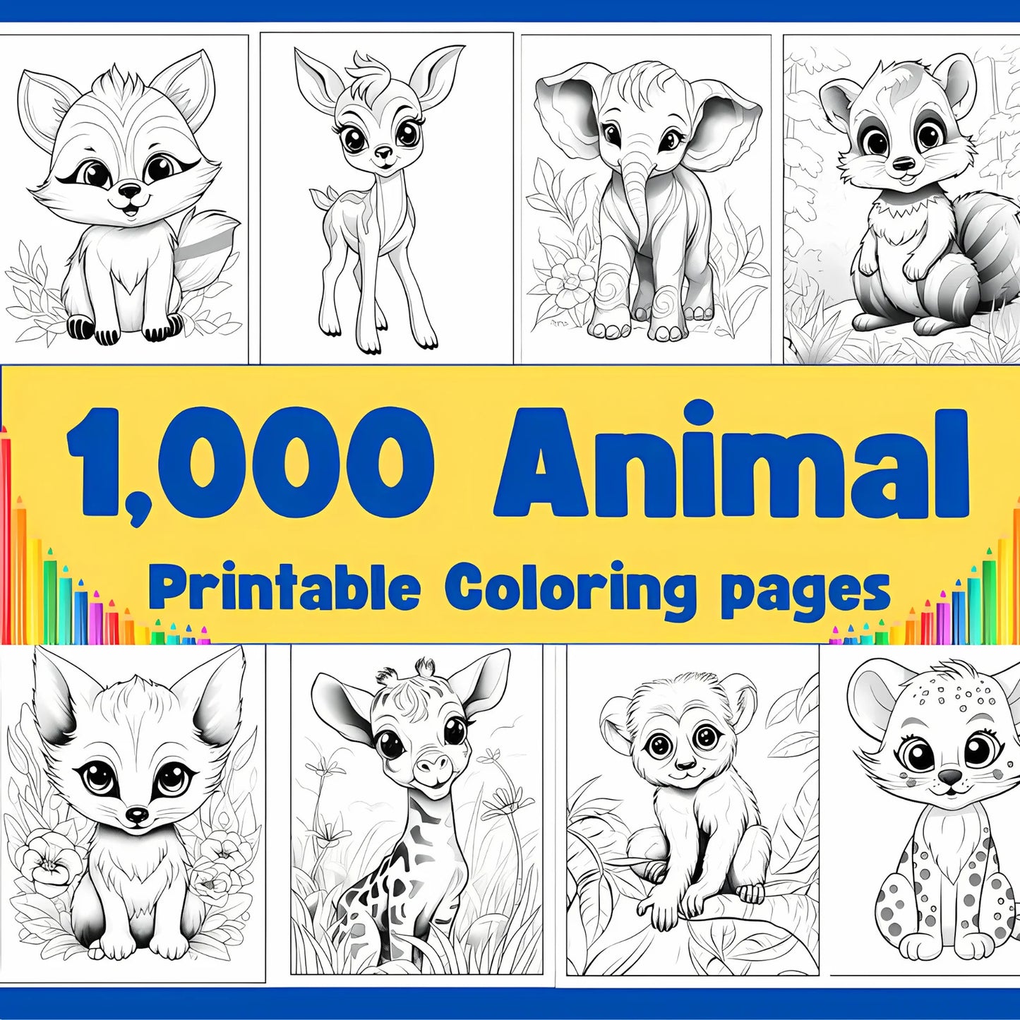 1000 Animal Coloring Pages for Kids Printable | Easy Coloring Book for Preschool & Toddlers | Fun Educational Activities | PLR Bundle | PDF