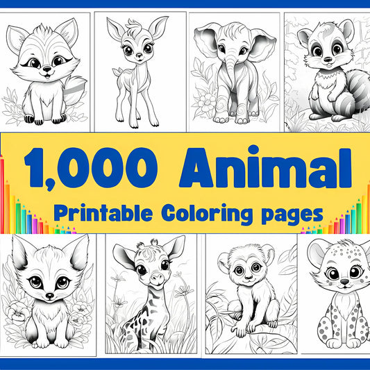 1000 Animal Coloring Pages for Kids Printable | Easy Coloring Book for Preschool & Toddlers | Fun Educational Activities | PLR Bundle | PDF