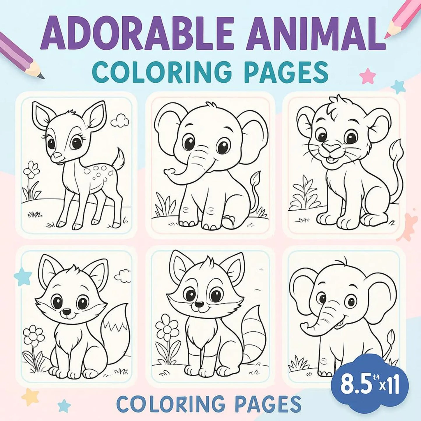 220 Cute Animal Coloring Pages for Kids | KDP Interior Ready | Printable Coloring Book | 8.5x11” Digital Download