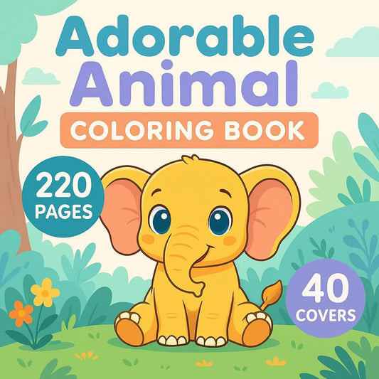 220 Cute Animal Coloring Pages for Kids | KDP Interior Ready | Printable Coloring Book | 8.5x11” Digital Download
