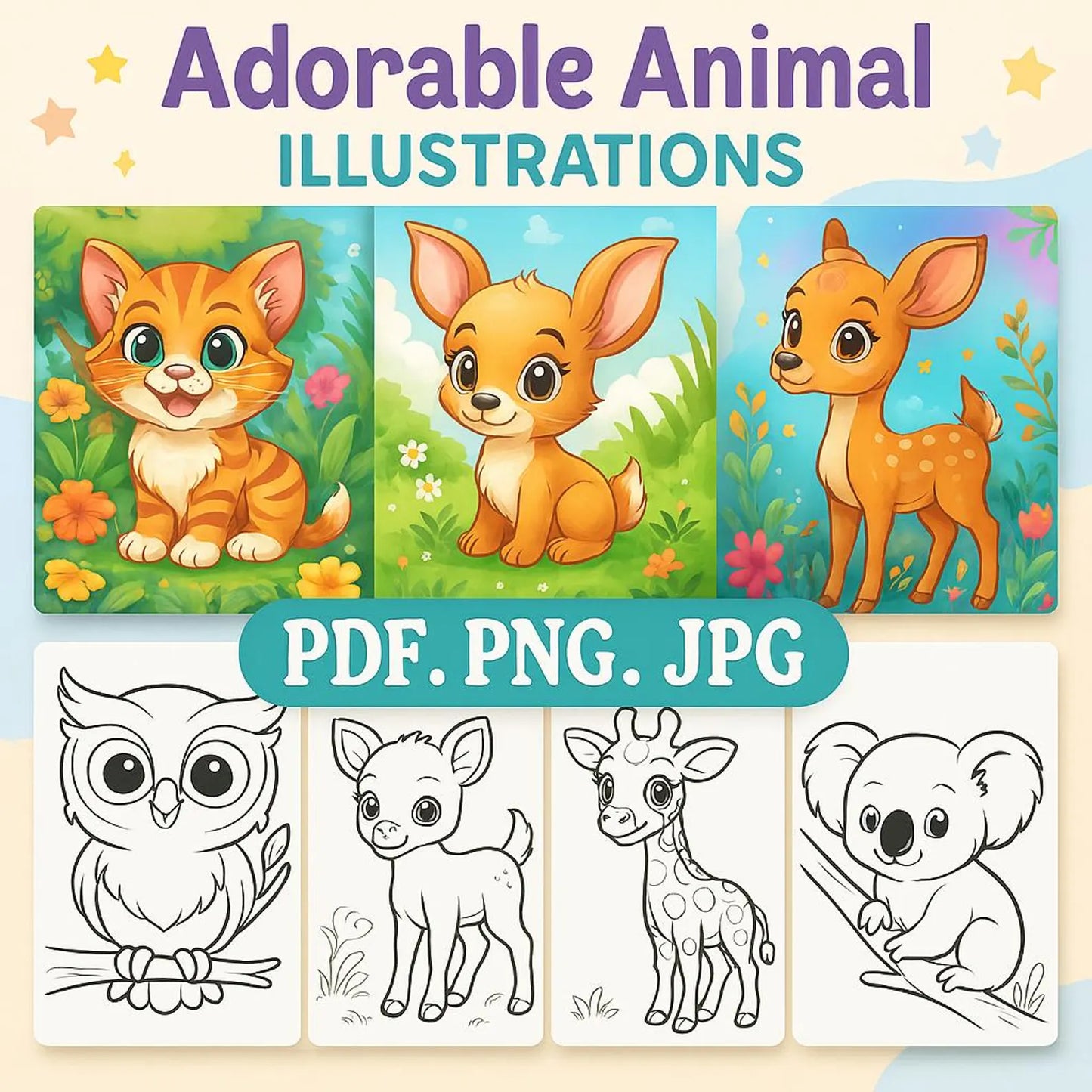 220 Cute Animal Coloring Pages for Kids | KDP Interior Ready | Printable Coloring Book | 8.5x11” Digital Download