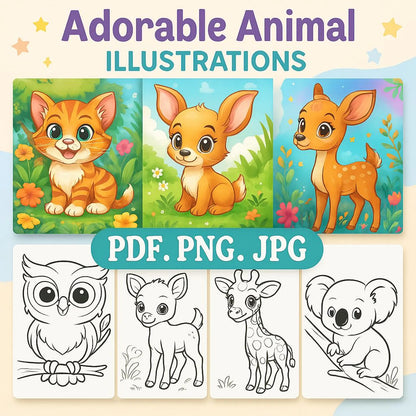 220 Cute Animal Coloring Pages for Kids | KDP Interior Ready | Printable Coloring Book | 8.5x11” Digital Download
