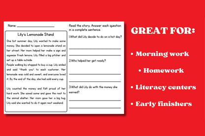 Reading Comprehension Worksheets, Stories with Questions, Reading Activities, Reading Passages, Second Grade, 2nd Grade ELA Worksheets